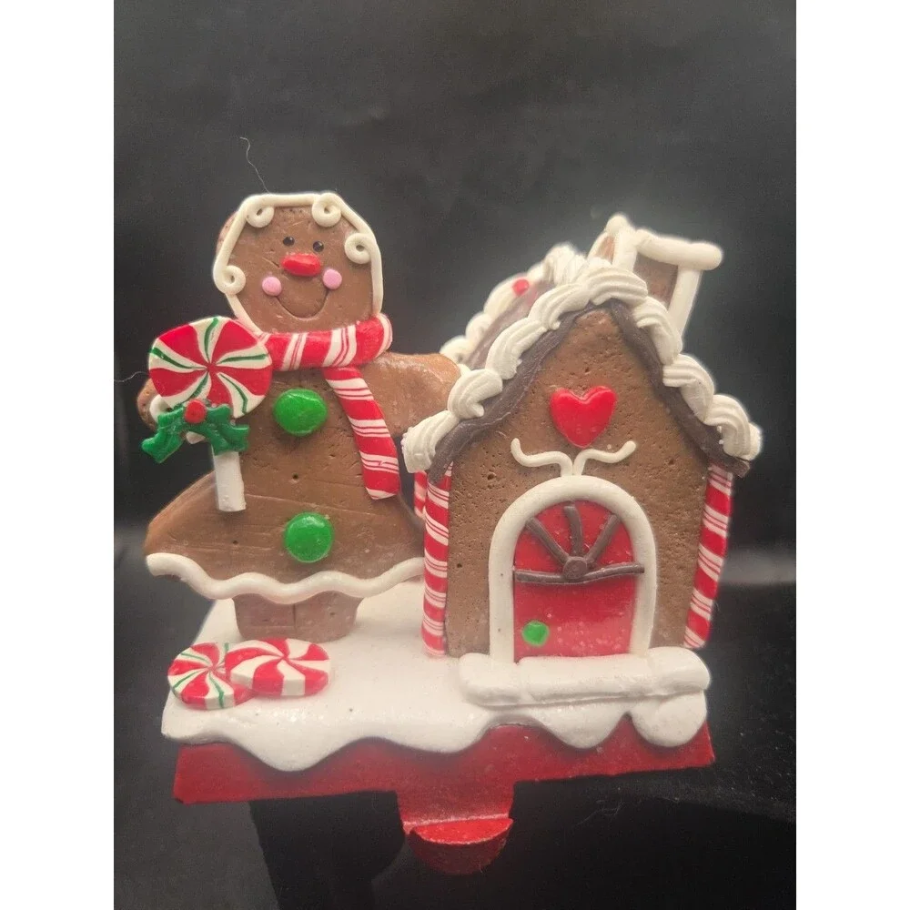 Gingerbread House w Gingerbread Girl Christmas Stocking  Hanger  Cast Iron Base